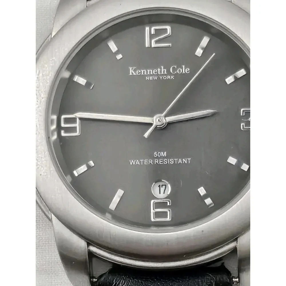 Mens Kenneth Cole New York Date P93-03 New Band Quartz Watch New Battery Runs